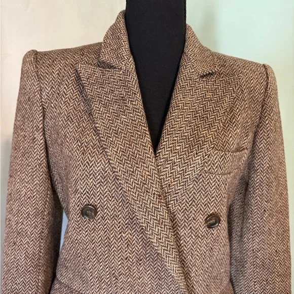 Vintage Women's Double-Breasted lined Brown Wool Blazer size 4 - Picture 3 of 9